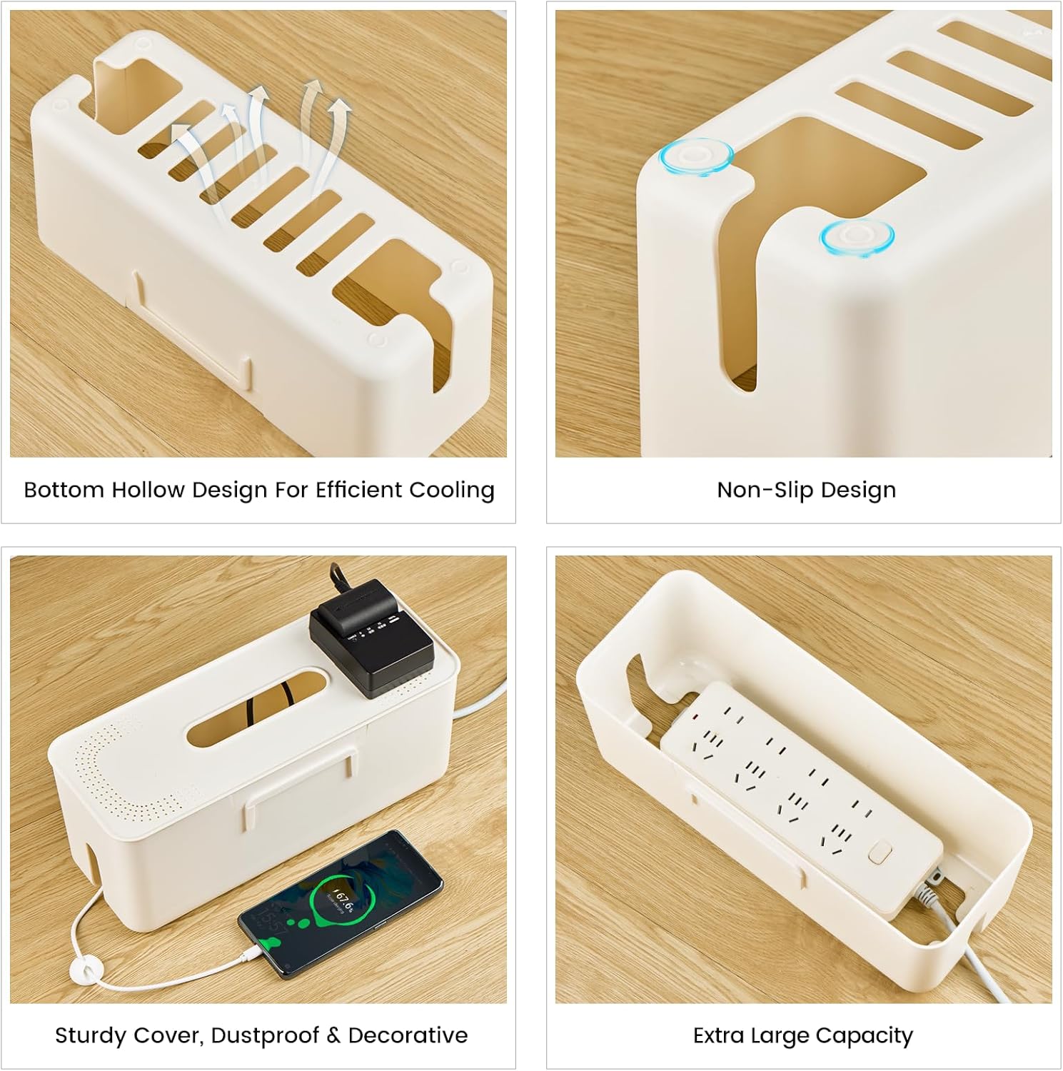 Caja organizadora de cables, caja organizadora de cables de montaje en pared para regletas de alimentación, cargadores, cable de computadora de TV,
