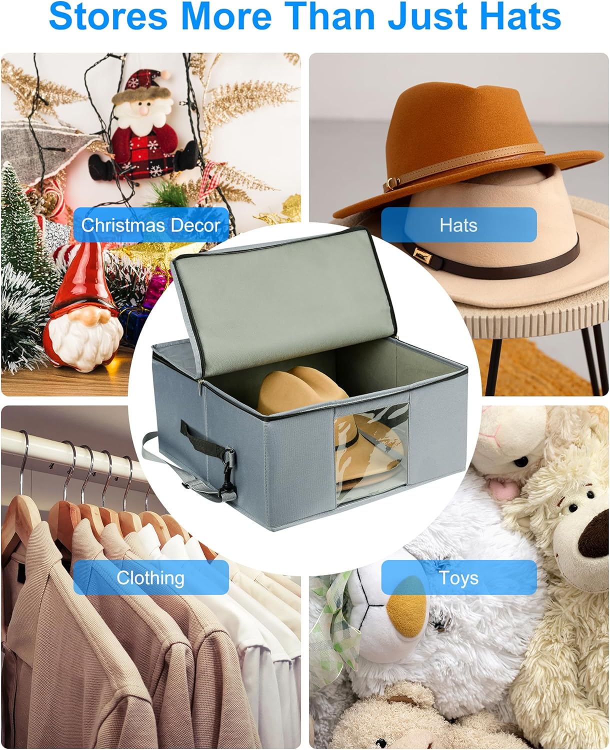 Allgawise Caja de almacenamiento para sombreros, contenedor apilable mejorado para organizar sombreros, contenedor para armario, caja de viaje