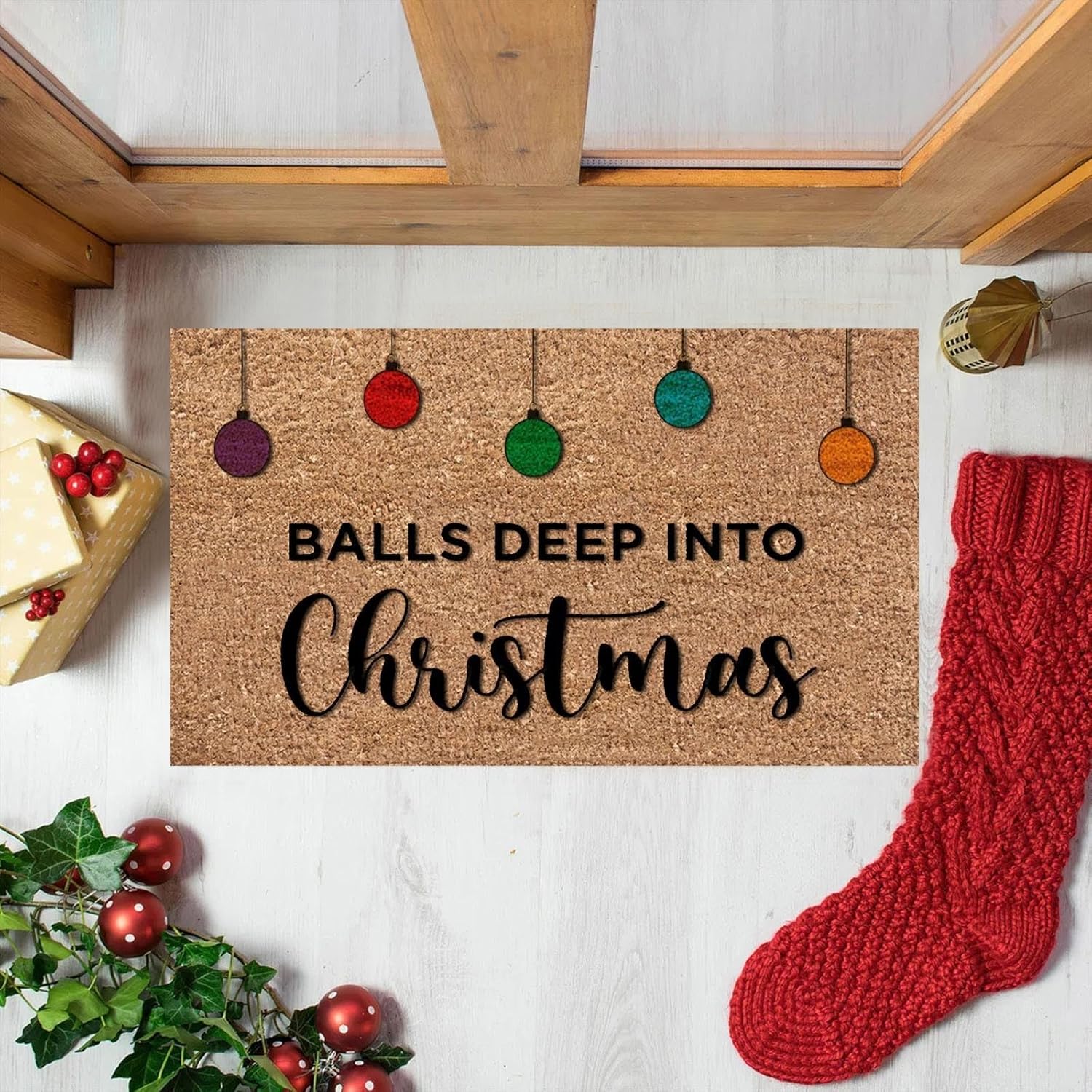 Felpudo de Navidad para exteriores, 23.6 x 15.7 pulgadas, resistente, pesadilla antes de Navidad, Papá Noel, tapete para puerta de entrada, tapete