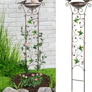 LEWIS&WAYNE Enrejado de jardín para pájaros al aire libre, 40 pulgadas de hierro antiguo enrejado decorativo con colibríes y cuenco desmontable para LEWIS&WAYNE Enrejado de jardín para pájaros al aire libre, 40 pulgadas de hierro antiguo enrejado decorativo con colibríes y cuenco desmontable para