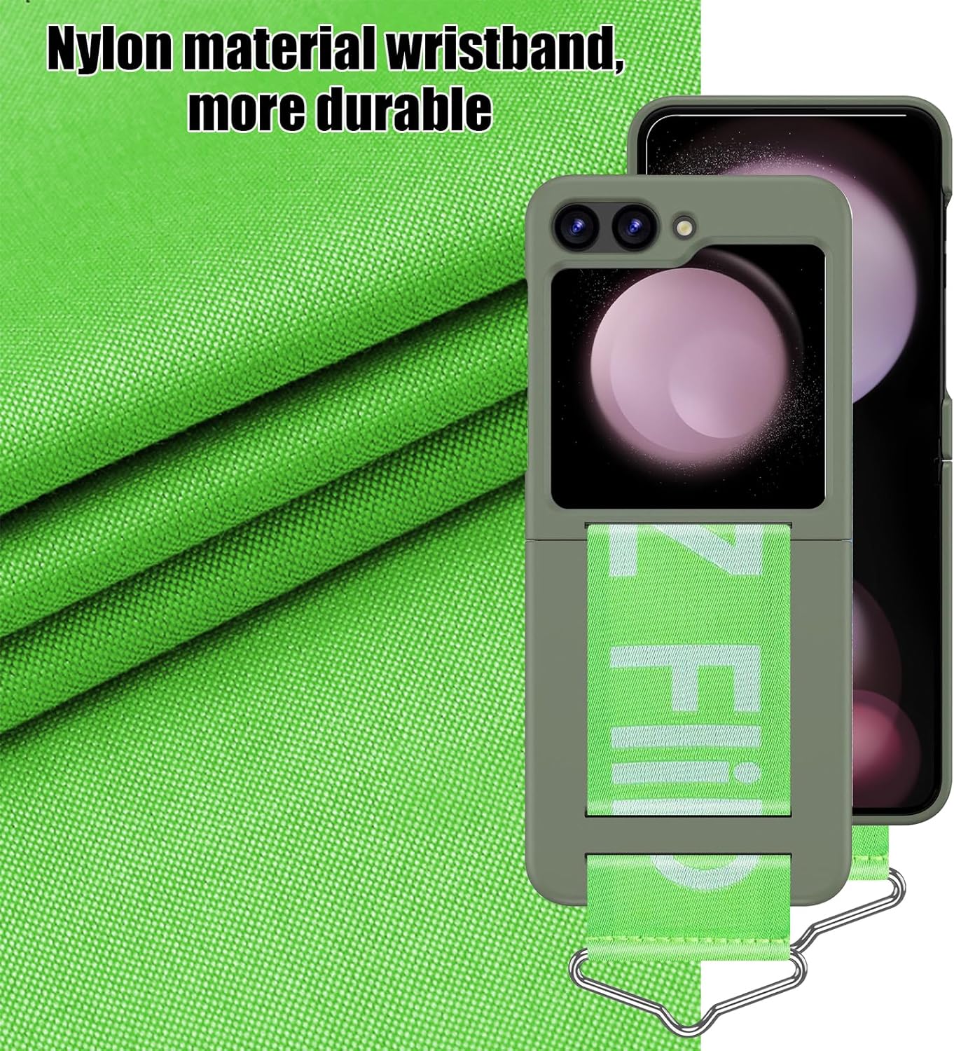 Funda para Galaxy Z Flip 5 con correa, protección de bisagra de nailon, carcasa rígida de PC Z Flip 5 con correa de mano ajustable para mujeres y