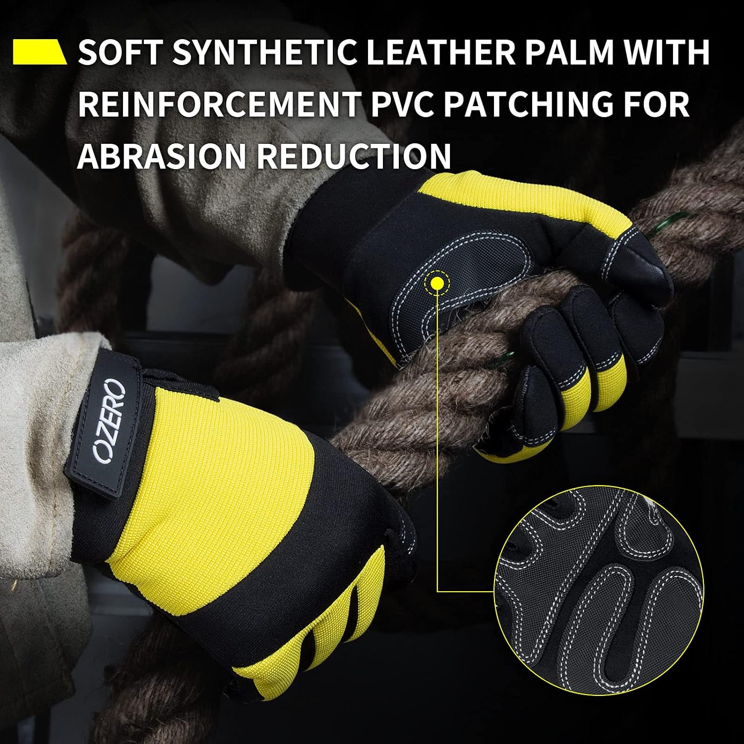 OZERO Mechanic Gloves – Guantes de trabajo de cuero sintético para mujeres y hombres (amarillo, XL)