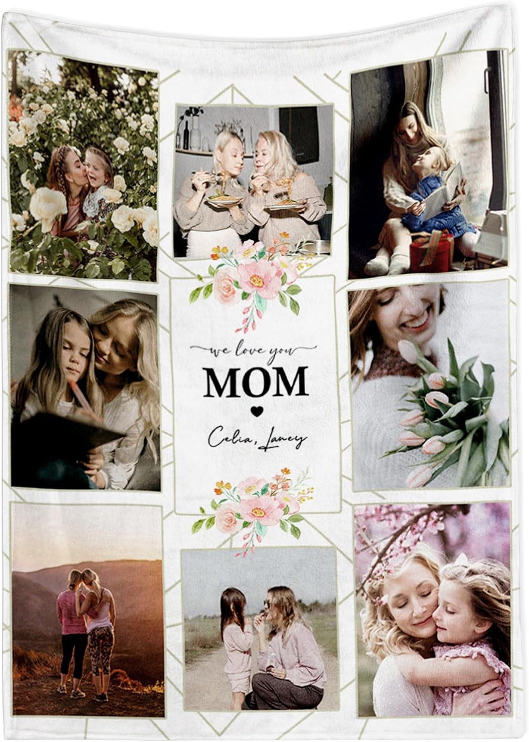callie Manta personalizada para madre de hija e hijo, mantas personalizadas para mamá con fotos y nombres de niños, manta de franela sherpa, regalos