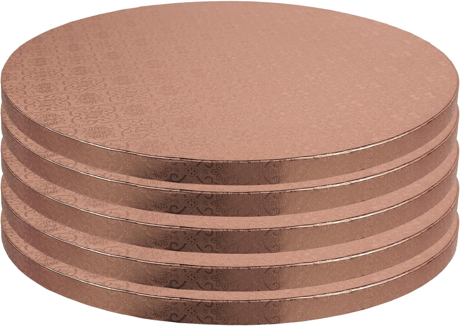 O’Creme Tabla para tartas, círculos redondos de papel de aluminio de oro rosa con diseño magnífico, resistente y duradero, tambores para pasteles de