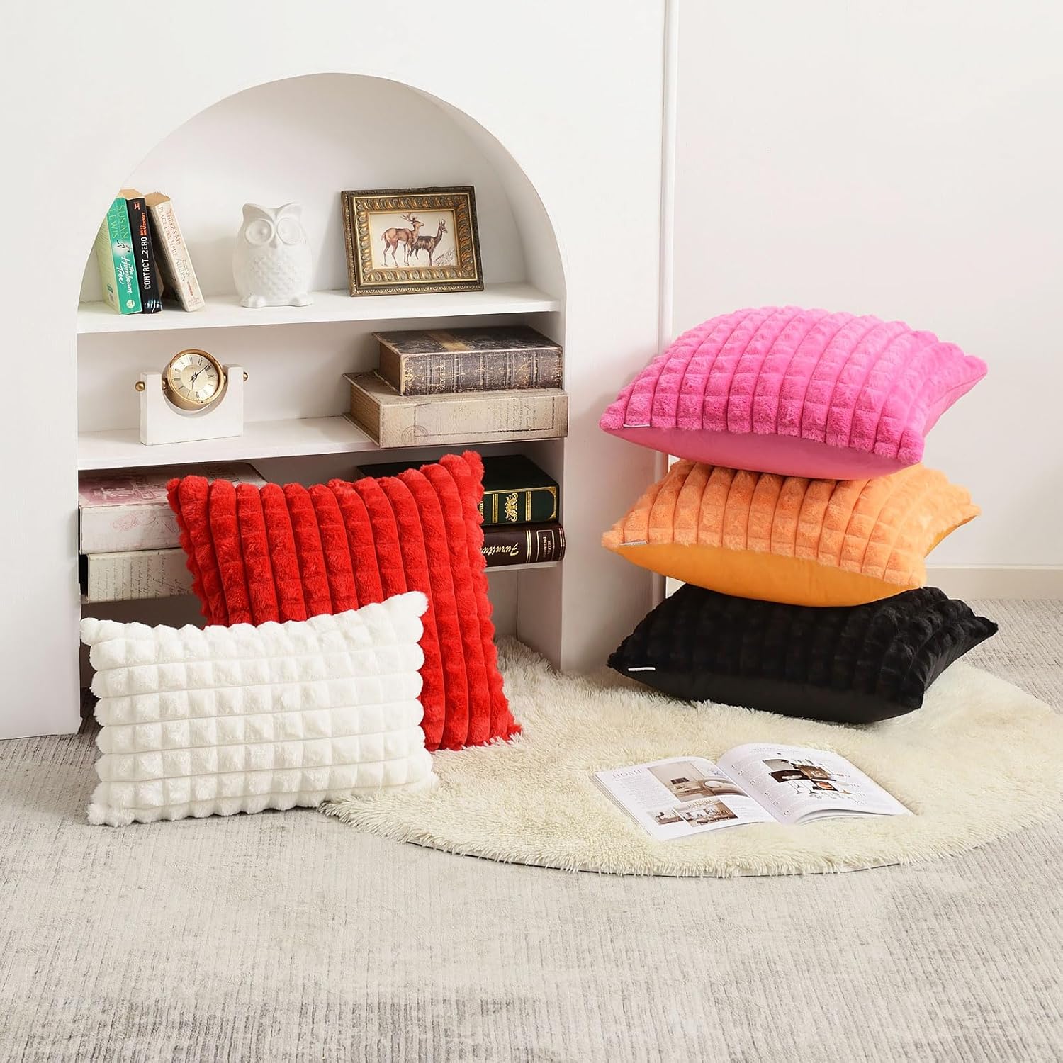 FUTEI Juego de 2 fundas de almohada decorativas color marrón de 20 x 20 pulgadas, fundas de cojín cuadradas, piel sintética de conejo esponjosa a