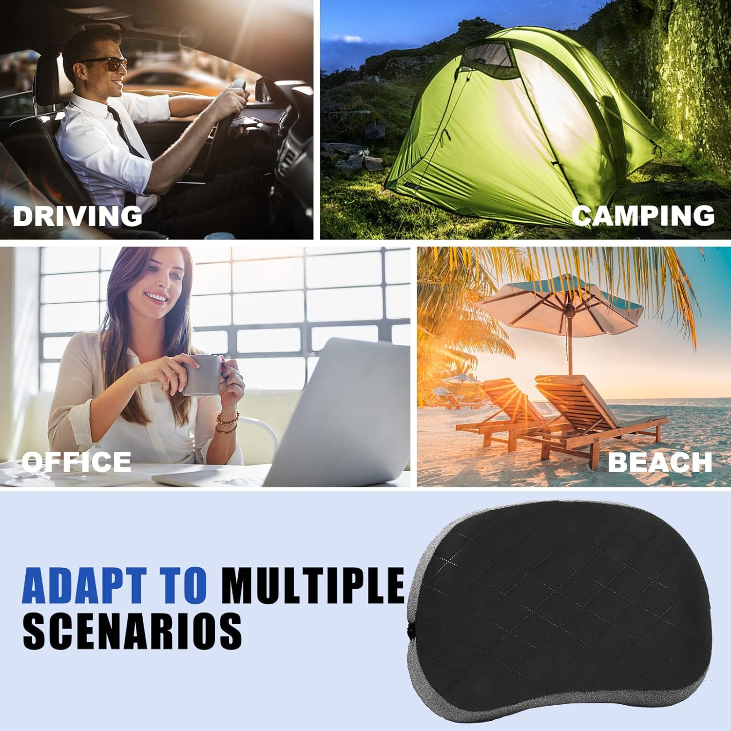 Almohada inflable ultraligera y portátil para campamento, almohada de viaje con funda extraíble y lavable, almohada ergonómica para el cuello y