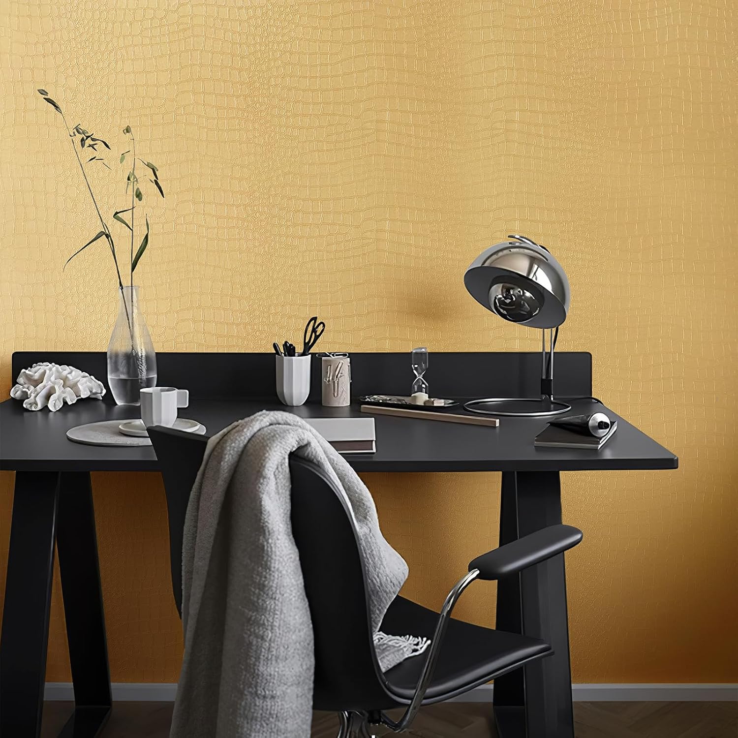 Papel tapiz dorado de 17.7 x 236.3 pulgadas, con textura de cocodrilo, papel adhesivo 3D dorado, impermeable, papel tapiz de lujo para dormitorio,