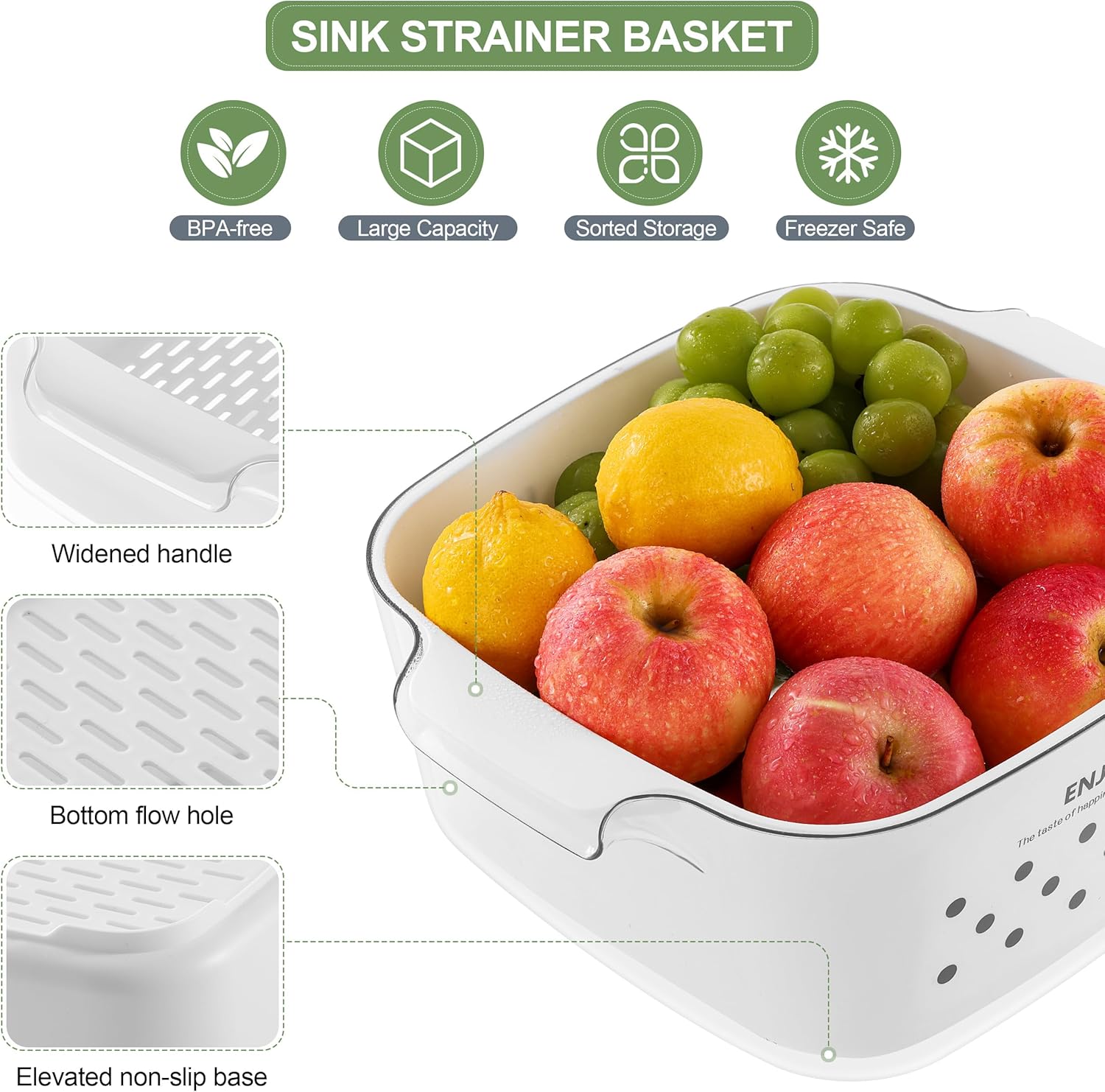 HNNJCK Juego de coladores de cocina de 8.2 cuartos de galón, cesta de lavado de frutas y verduras, coladores de frutas 2 en 1, colador grande de
