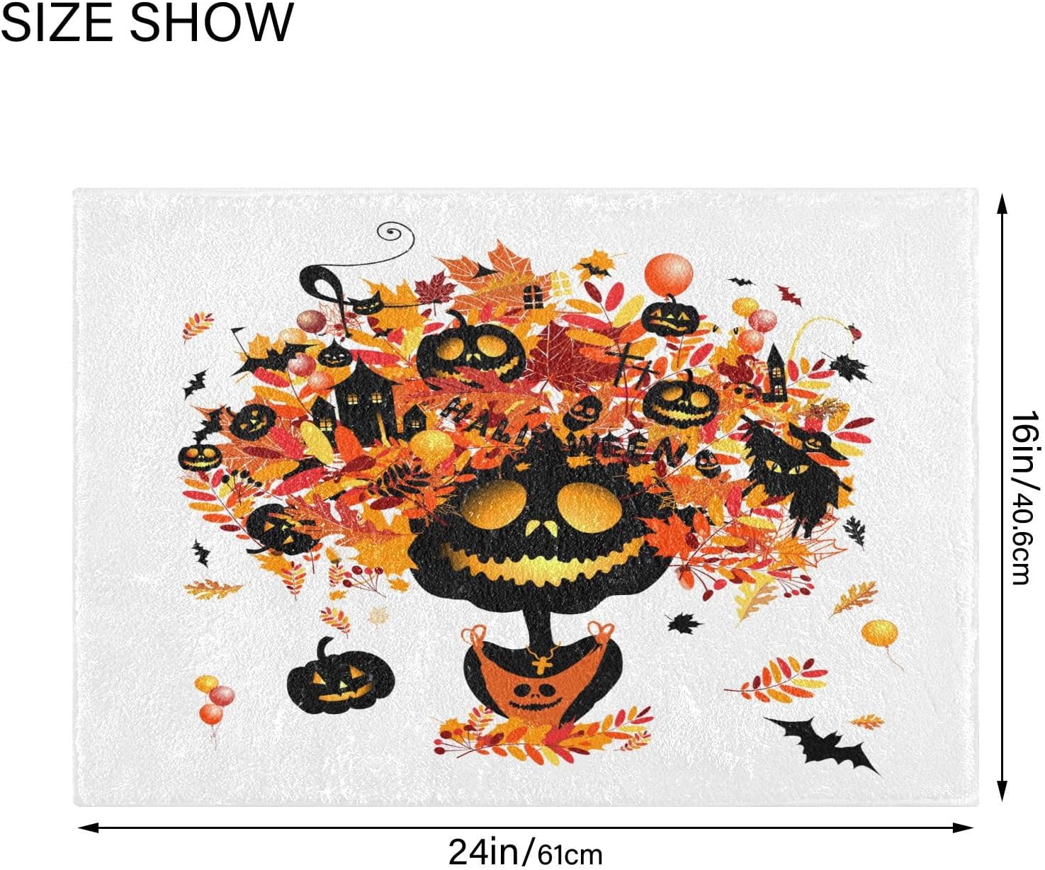 Juego de 2 alfombras de baño de calabaza y fantasma, antideslizantes, absorbentes de agua, alfombra de baño de arce rojo, alfombra de baño lavable,