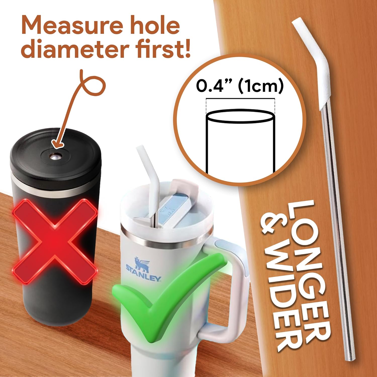 purifyou Pajitas de acero inoxidable de 14.5 pulgadas con puntas de silicona de platino, para Stanley y otros vasos de 40 onzas, juego extra largo y