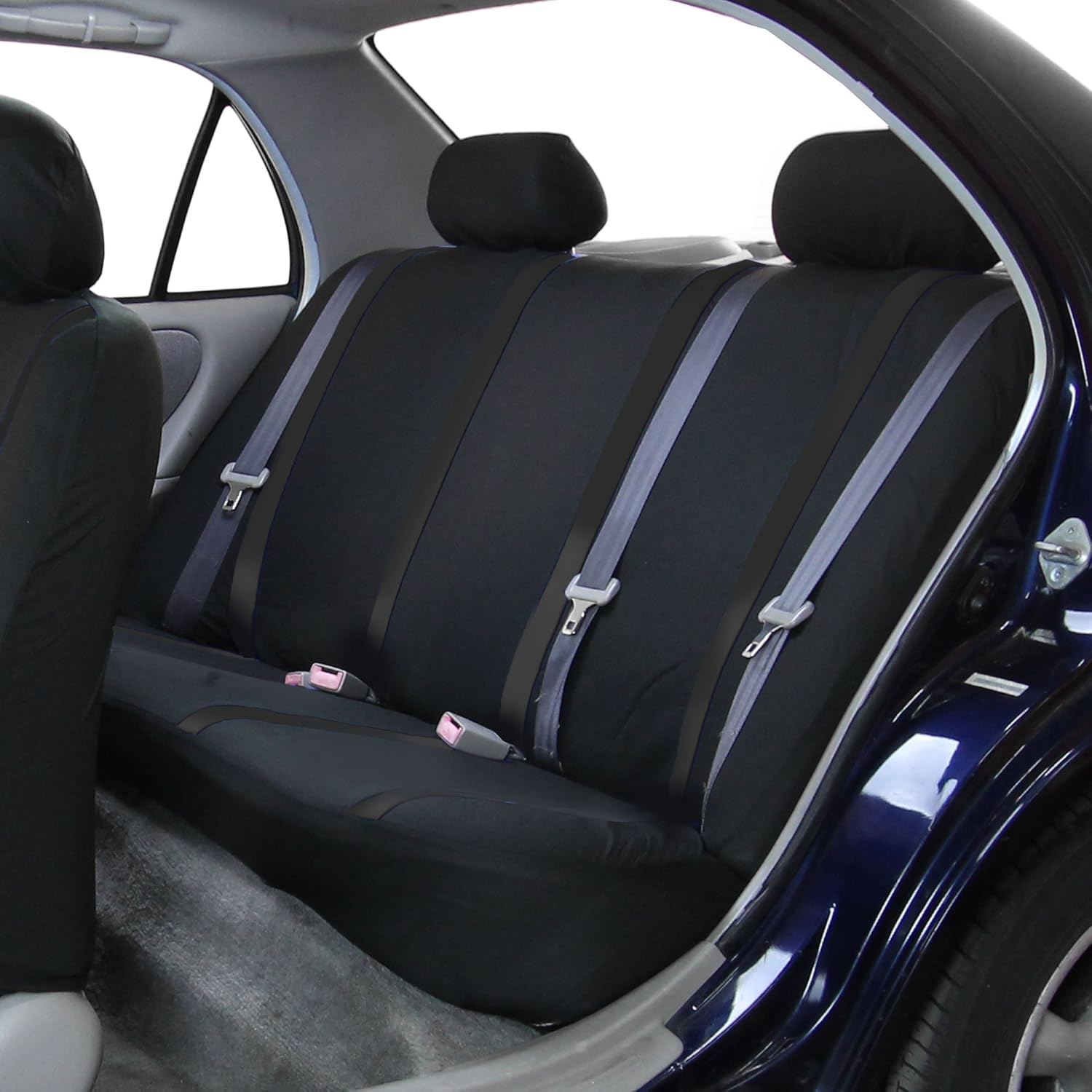 FH Group – Juego completo de fundas de asiento de automóvil, de tela negra, ajuste universal, de asiento delantero de respaldo bajo y de asiento