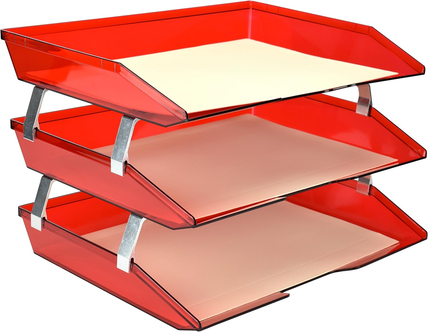 Acrimet Facility – Bandeja de letras de 3 niveles de carga lateral de plástico para escritorio (color rojo transparente)