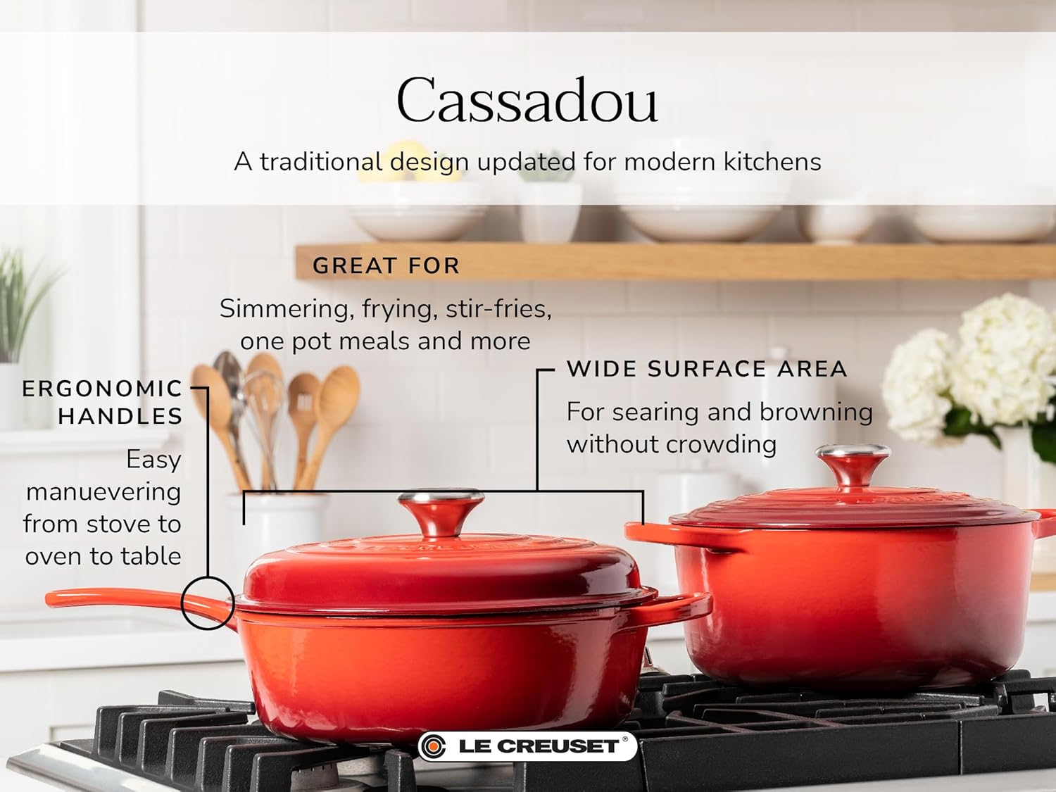 Le Creuset Hierro fundido esmaltado Signature Cassadou, 3.75 cuartos de galón., Cerise