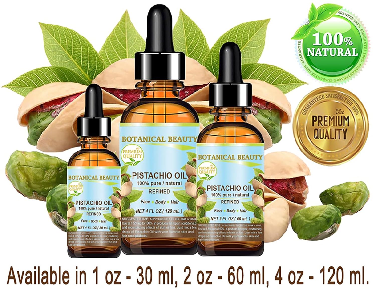 Aceite de PISTACHO Italiano Pistacia Vera 100% Puro Natural Refinado 1 Fl.oz.- 1.0 fl oz para Cara, Piel, Cuerpo, Cabello, Labios, Uñas. Rico en