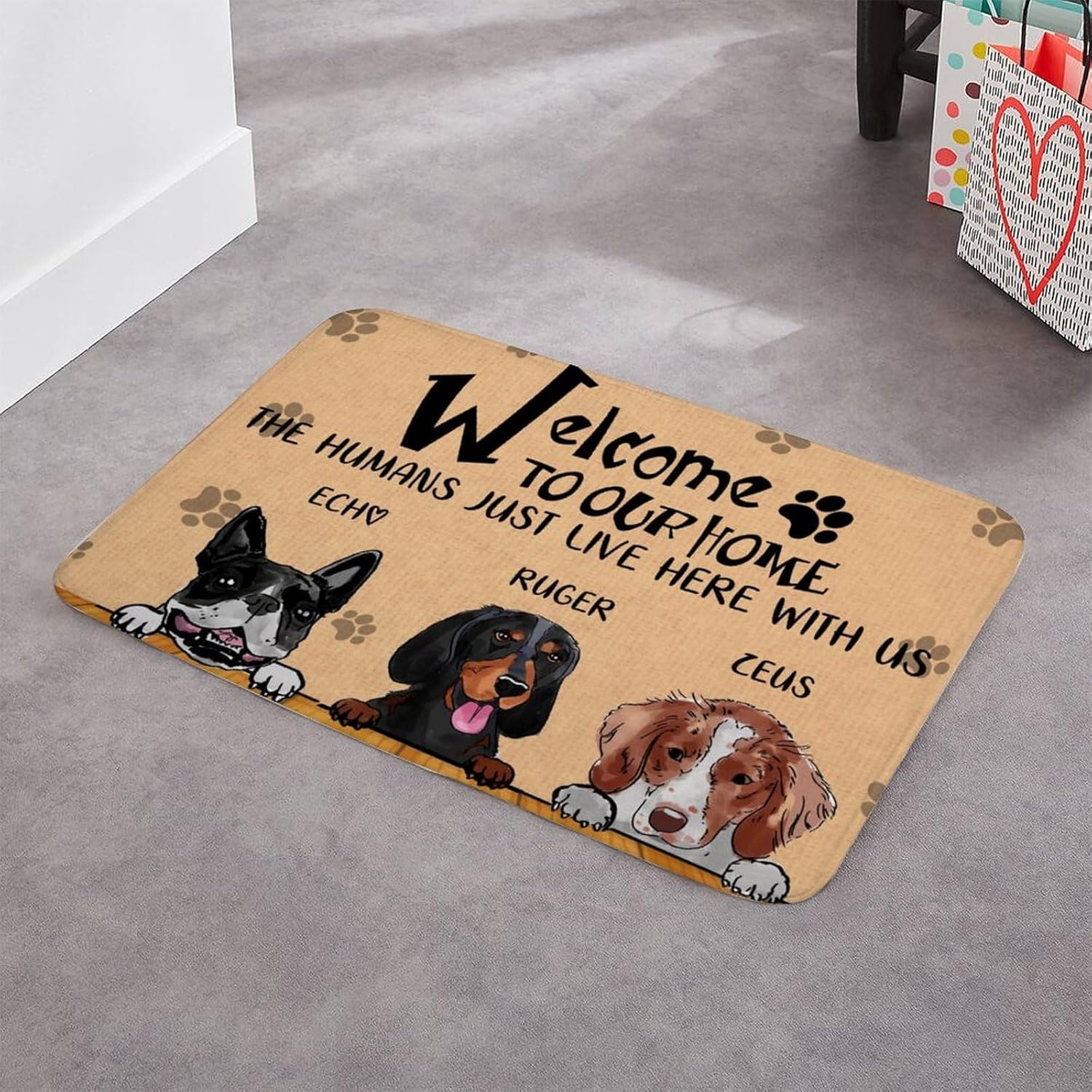 Tapetes para Recamaras – Alfombra grande de 20 x 32 pulgadas con nombre personalizado de bienvenida a perros, alfombras bohemias decorativas de