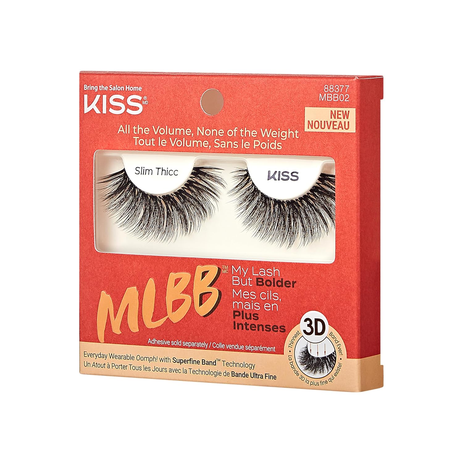 KISS My Lash But Bolder – Pestañas postizas de volumen 3D, delgadas, delgadas, negras, cómodas, voluminosas, de aspecto natural, visón sintético,