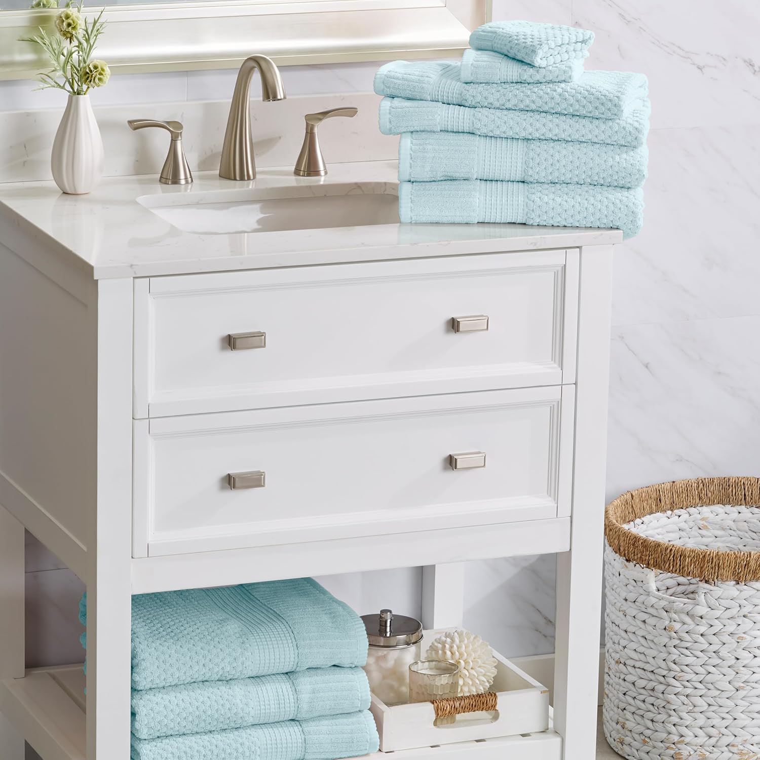 NY Loft Juego de 6 toallas 100% algodón, supersuaves y absorbentes, de secado rápido, 2 toallas de baño, 2 toallas de mano y 2 paños para la cara,