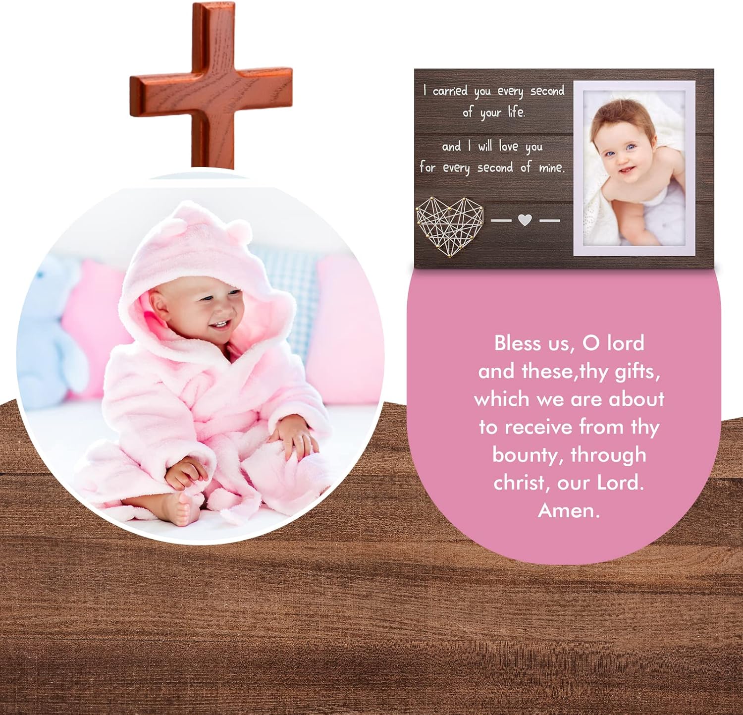 Regalos de bautismo para niños y niñas, regalos de bautismo para bebés, marco de fotos para el bautismo o bautizo del bebé, tarjeta de bendición en