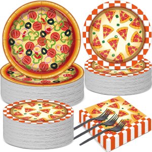 Qyeahkj Juego de platos y servilletas para fiesta de pizza, para 50 invitados, para fiestas de cumpleaños, decoración de vajilla para niños, niñas, Qyeahkj Juego de platos y servilletas para fiesta de pizza, para 50 invitados, para fiestas de cumpleaños, decoración de vajilla para niños, niñas,