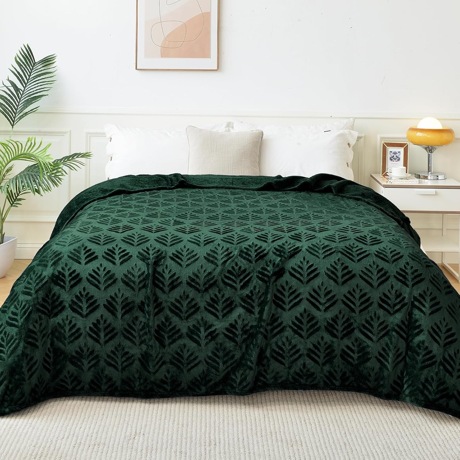 Exclusivo Mezcla Manta de forro polar para sofá, mantas súper suaves y cálidas para otoño e invierno, manta mullida y ligera, color verde bosque, 50