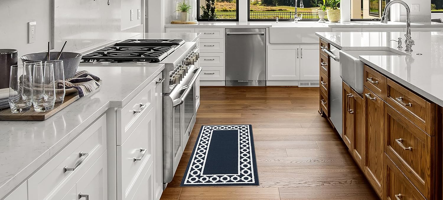 Creative Home Ideas Alfombra acolchada con borde de enrejado Christine – Decoración moderna del hogar, alfombra lavable – Alfombra decorativa para
