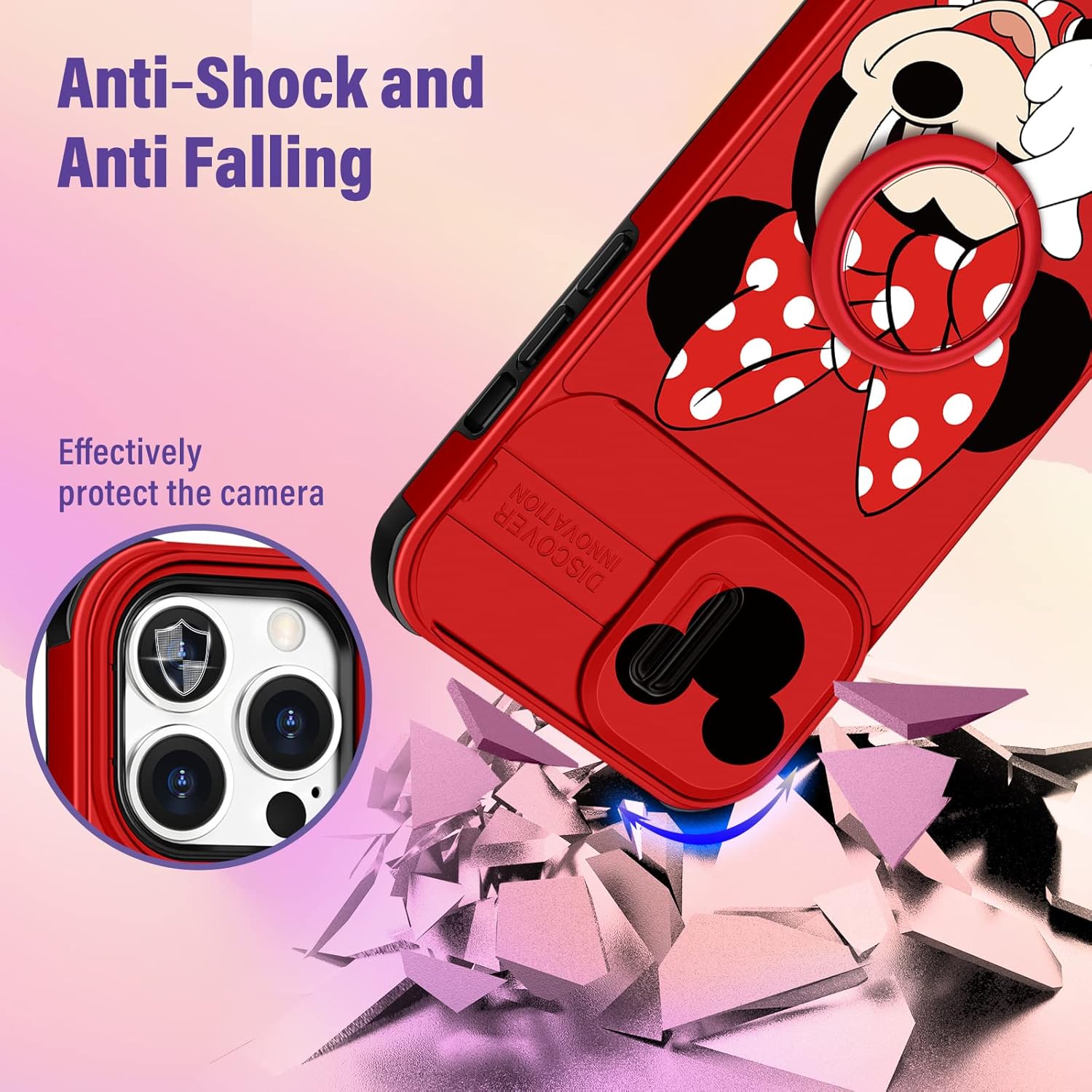 oqpa Funda para iPhone 13 Pro con diseño de dibujos animados para mujer, diseño de dibujos animados para mujeres, con funda para cámara y soporte de