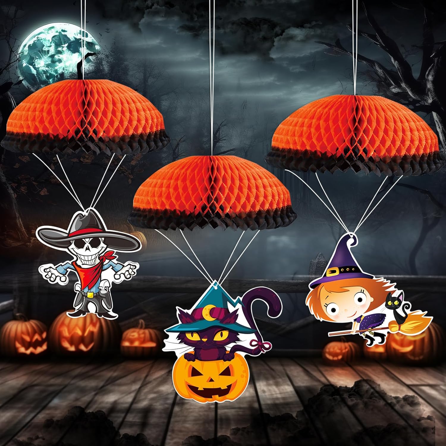 Adornos colgantes de Halloween para exteriores, adornos colgantes grandes de Halloween para árbol, 3 adornos de bola de panal de abeja de Halloween,