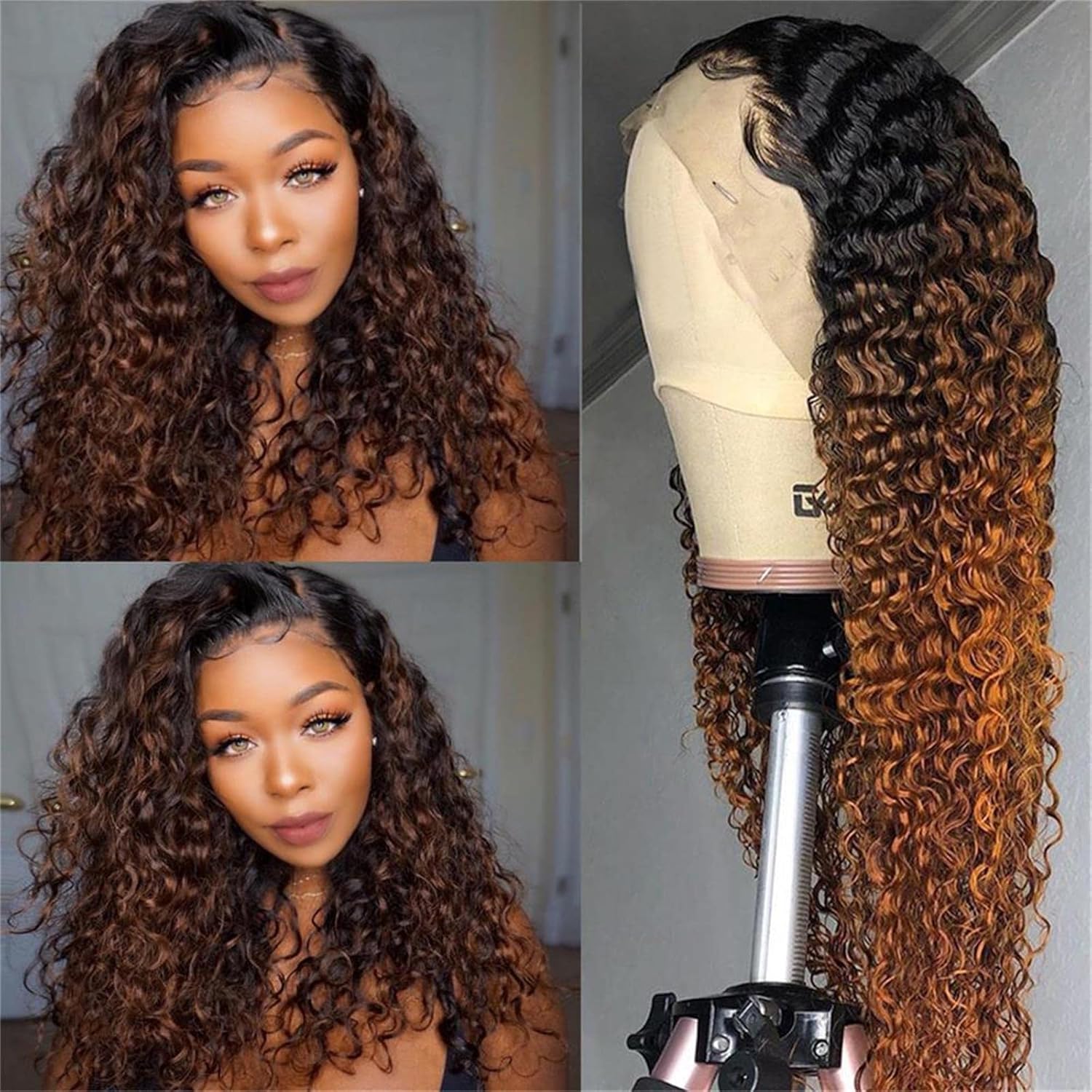 Peluca de cabello humano con encaje frontal degradado de 13 x 4, ondulado profundo, pelucas de encaje frontal para mujeres negras, sin pegamento,