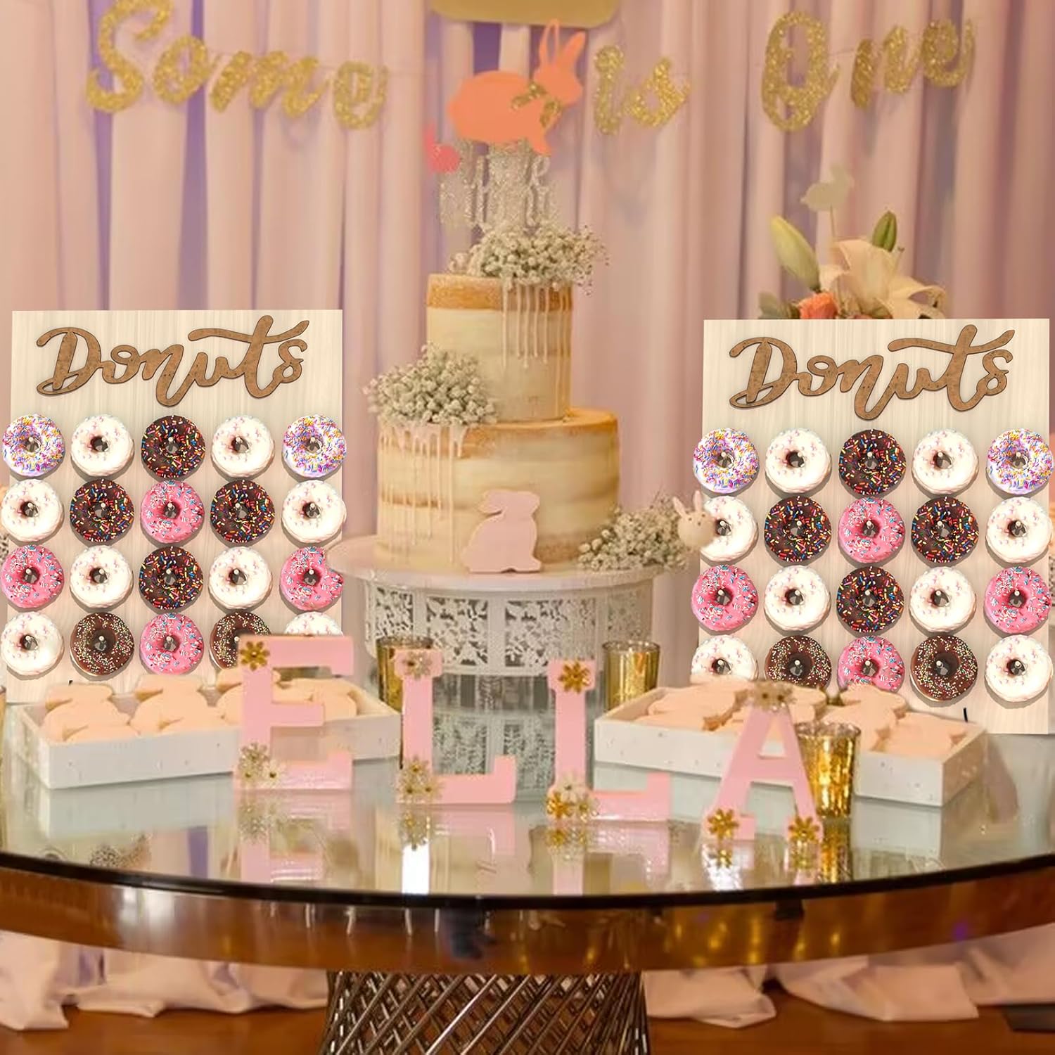 Soporte de pared para donas, 2 piezas de soporte de madera para donas, 40 donas, tablero de donas para donas, fiesta de crecimiento, cumpleaños,
