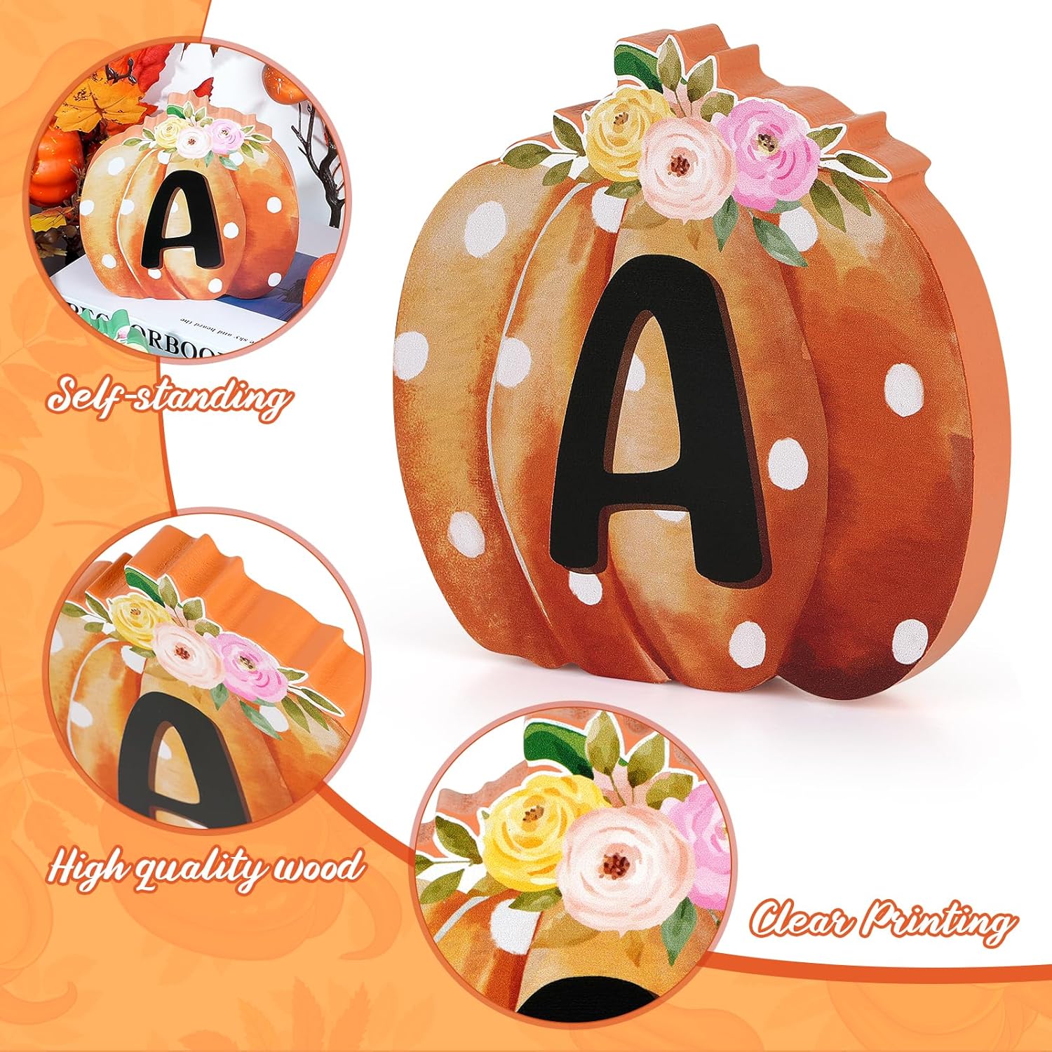6 piezas de decoración de otoño para el hogar, letrero de madera con texto en inglés “Hello Fall”, calabaza, camión, arce, mesa de Acción de