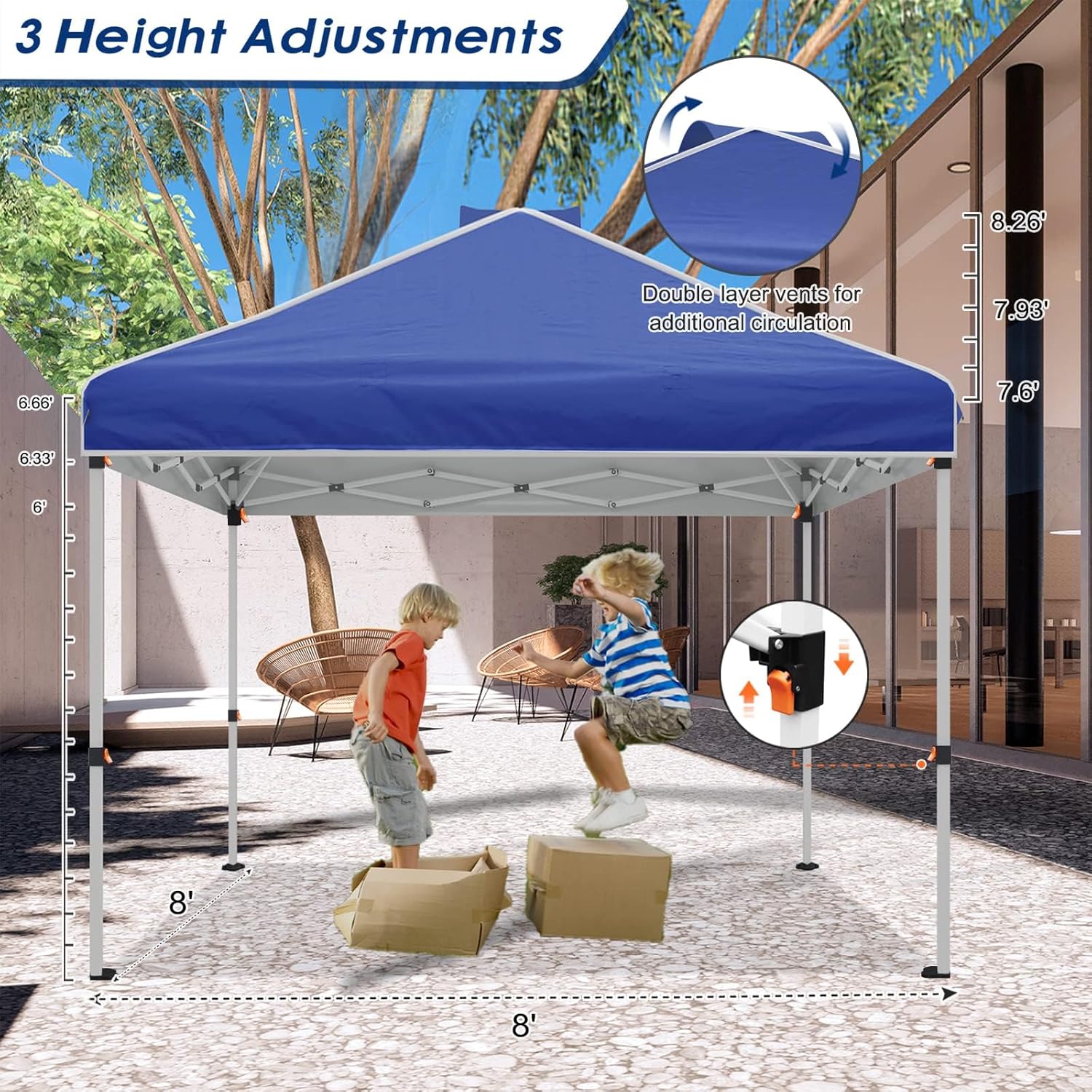 yoyomax Cenador plegable instantáneo, de 8 x 8 pies, carpa de sombra ligera para exteriores con paredes laterales y ventanas de protección solar,