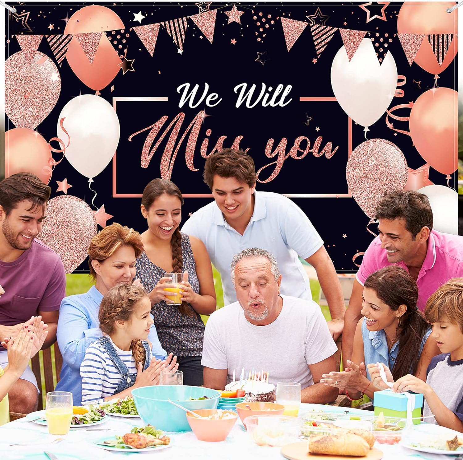 We Will Miss You – Decoraciones de fiesta, telón de fondo extragrande para fiesta de despedida de soltera, aniversario, jubilación, fiesta de