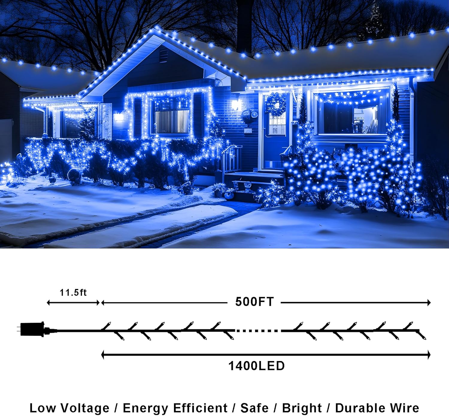 Luces de Navidad de 500 pies para exteriores, 1400 LED, impermeables, para decoración de árbol de Navidad, luces con 8 modos de enchufe,