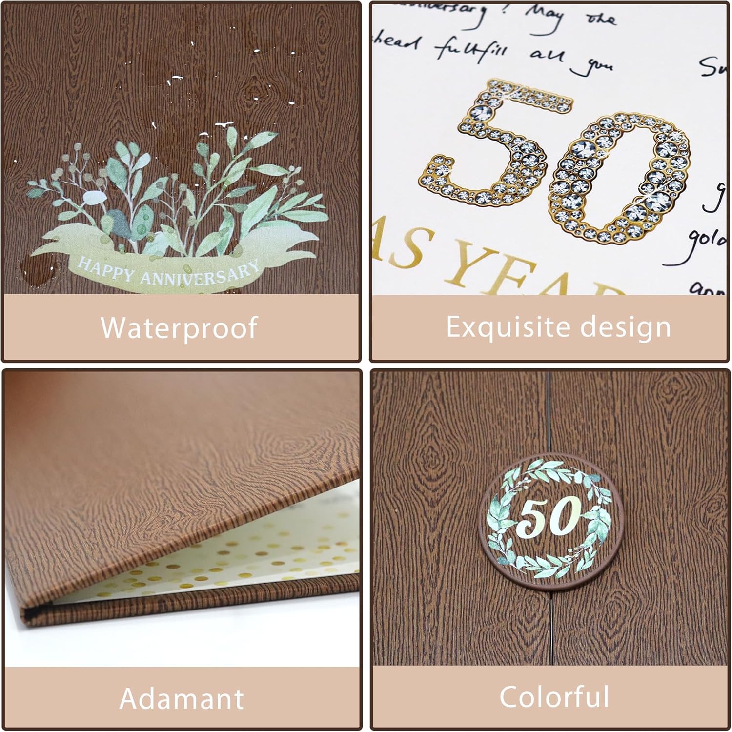 Crenics Decoraciones de 50 aniversario, alternativa creativa del libro de invitados del 50 aniversario, libro de firmas de 50 aniversario de 18 x 12