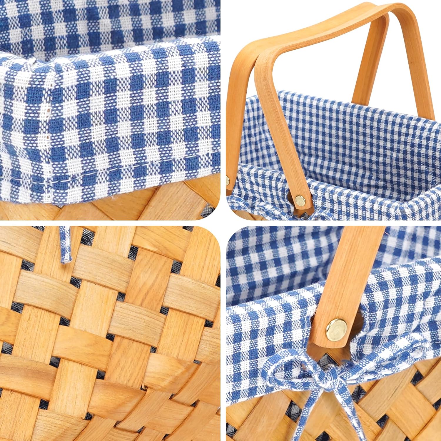 Woodchip – Cesta de picnic con asas plegables individuales, cesta de huevos de Pascua tejida a mano y cesta de caramelo, cesta de almacenamiento de