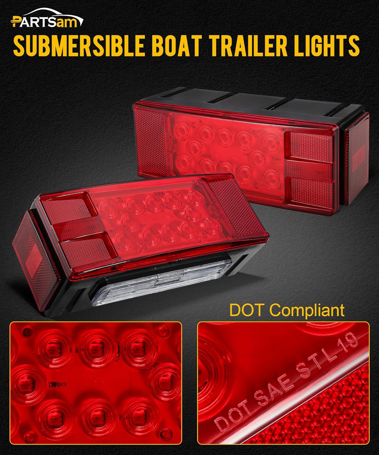 Partsam Luces LED sumergibles de bajo perfil rectangular de 12 V, cable de remolque de 7 vías con caja de conexiones de 7 bandas, para cámper,