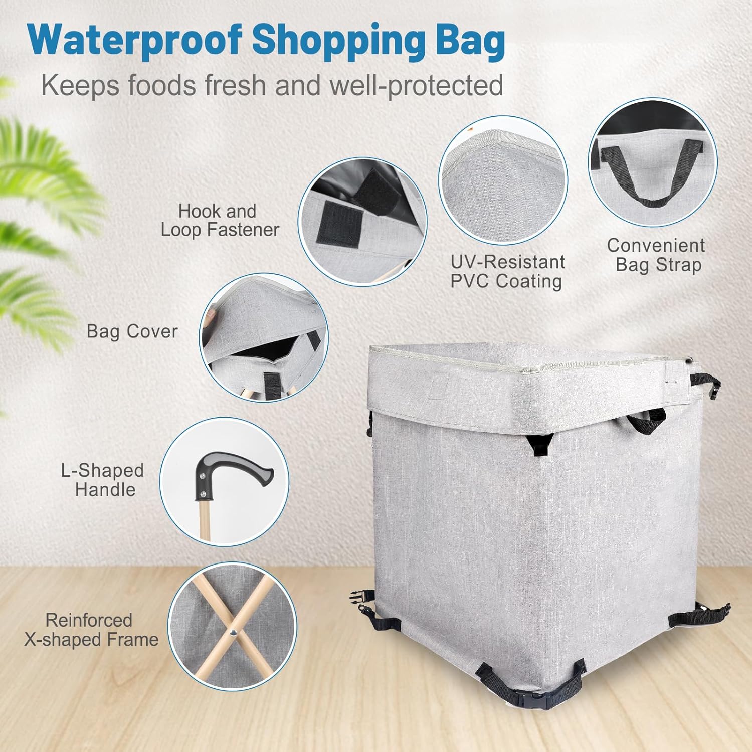 Carrito de compras con ruedas, carrito de compras portátil para comestibles, carrito plegable resistente de almacenamiento con ruedas de hasta 130