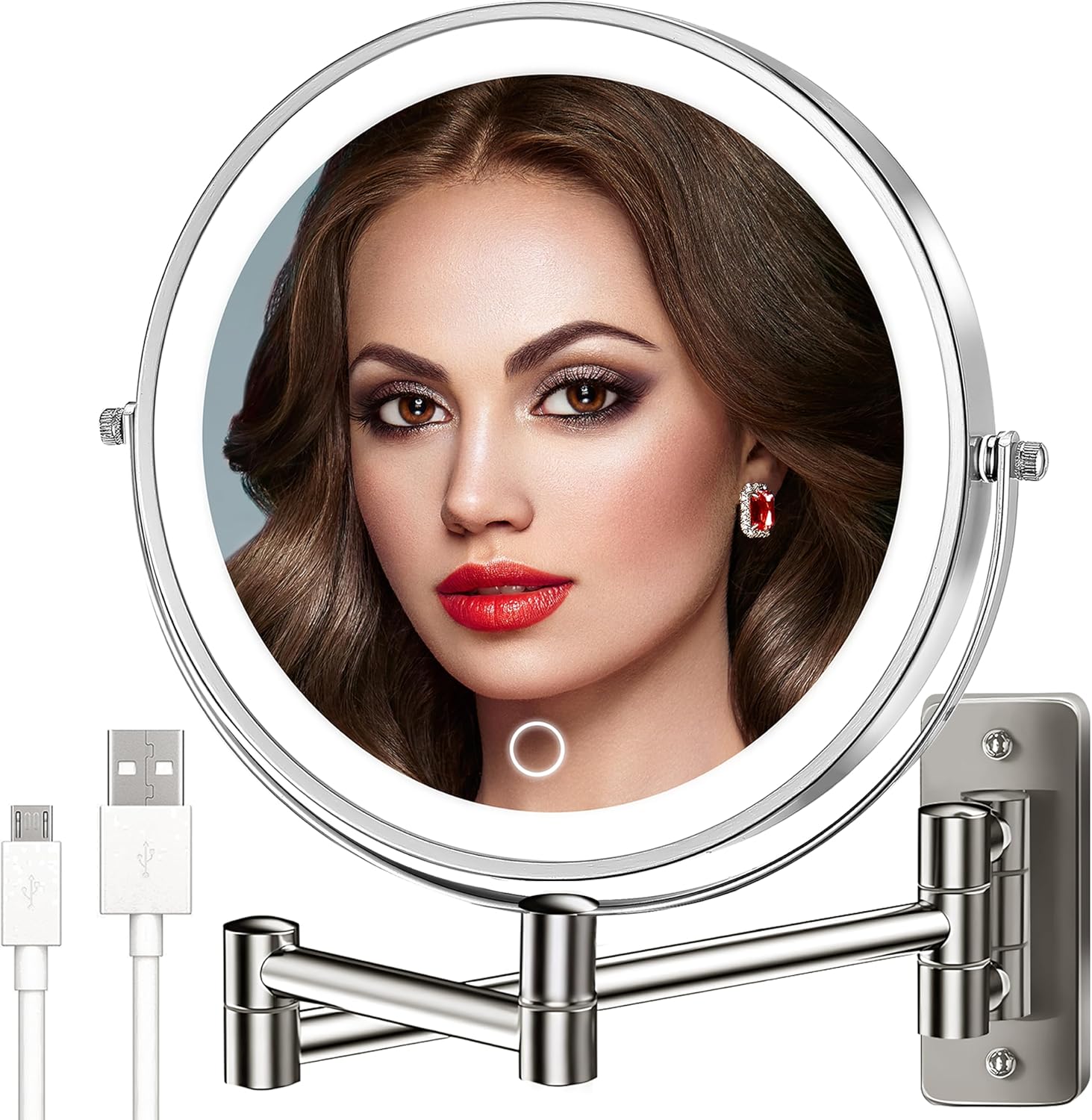 VESAUR Espejo de maquillaje recargable de 9 pulgadas, espejo de tocador de aumento de doble cara 1X10X con 3 colores, brillo ajustable, espejo de