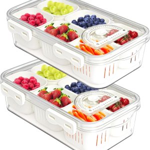 MineSign Paquete de 2 bandejas divididas para servir alimentos con tapas, caja apilable para dulces, frutos secos, especias, frutas y verduras con 6 MineSign Paquete de 2 bandejas divididas para servir alimentos con tapas, caja apilable para dulces, frutos secos, especias, frutas y verduras con 6