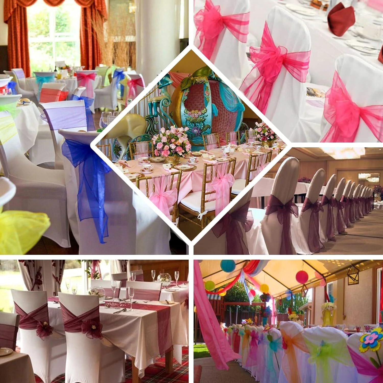 Sarvam Fashion Bandas de organza para decoración de lazos para silla, lazos para boda, recepción, eventos, decoración de banquetes, (paquete de 25,