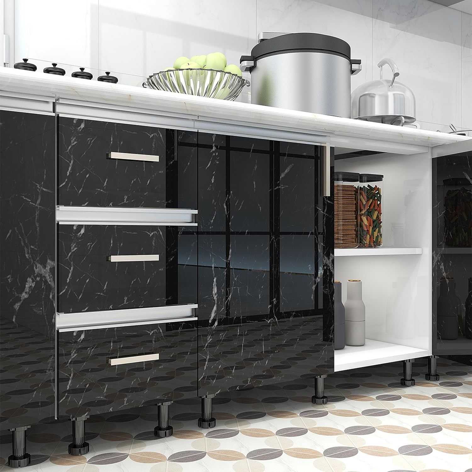 Papel tapiz de mármol negro, papel adhesivo de granito negro, autoadhesivo, extraíble, impermeable, papel de pared de mármol brillante para cocina,