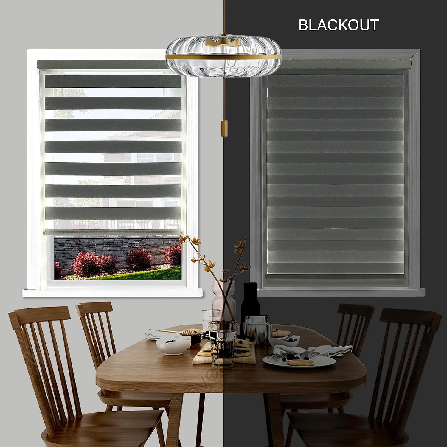 Persianas enrollables motorizadas con control remoto (persianas de ventana) con batería recargable incorporada. Hogar inteligente compatible con la