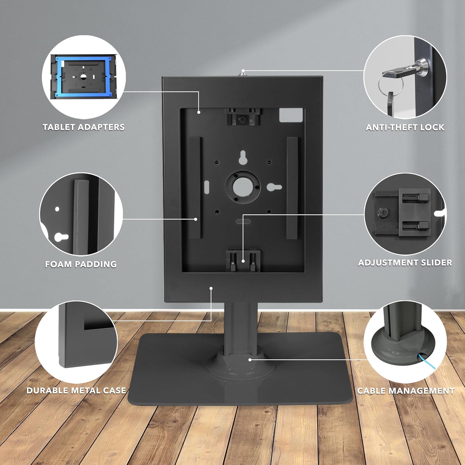 Mount-It! Quiosco antirrobo para tableta, gabinete de tableta de encimera con bloqueo con base independiente, carcasa universal compatible con iPads