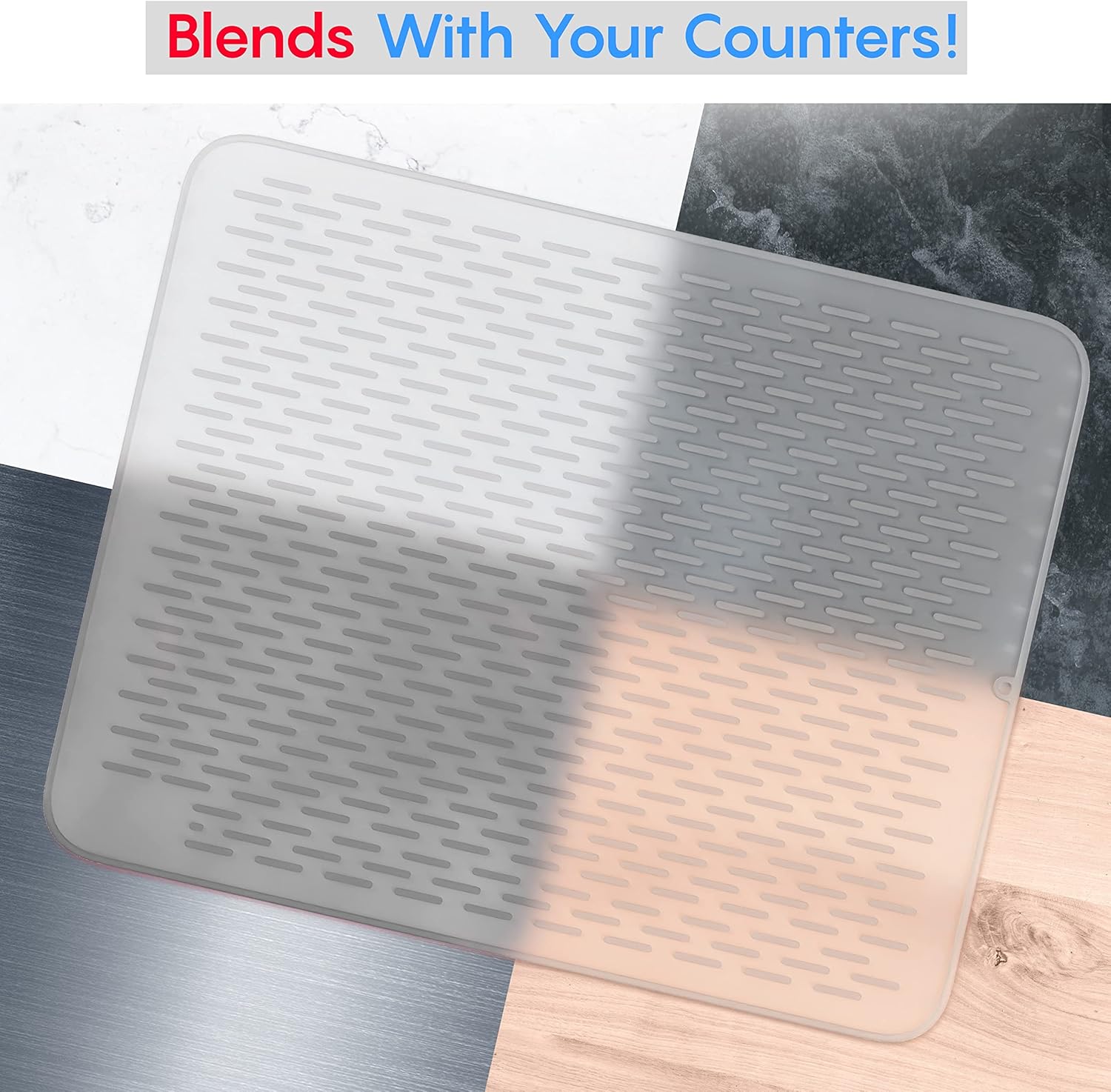 MonsterMat – Tapete extra grande (30 x 24 pulgadas) para secar platos de silicona resistente para encimeras de cocina (translúcido, XL – 30 x 24