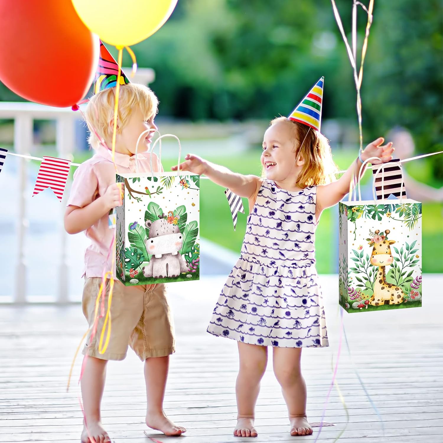 Bolsas de golosinas de safari con asas de animales de la selva, bolsas de regalo con estampado de animales del zoológico, bolsas de dulces del