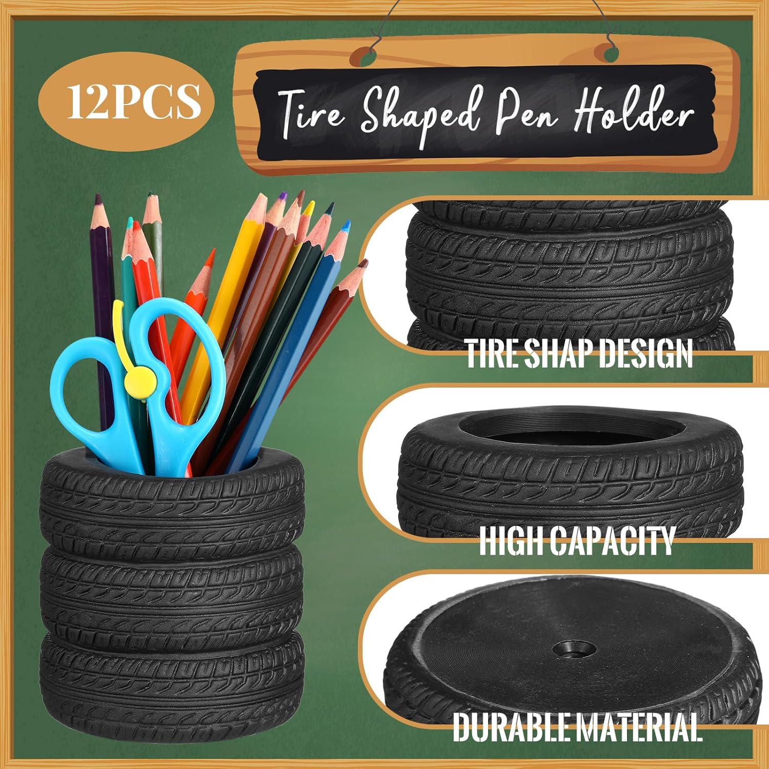 12 soportes para bolígrafos en forma de neumático, soporte para lápices de neumáticos de automóvil, accesorios de papelería para escritorio, niños,
