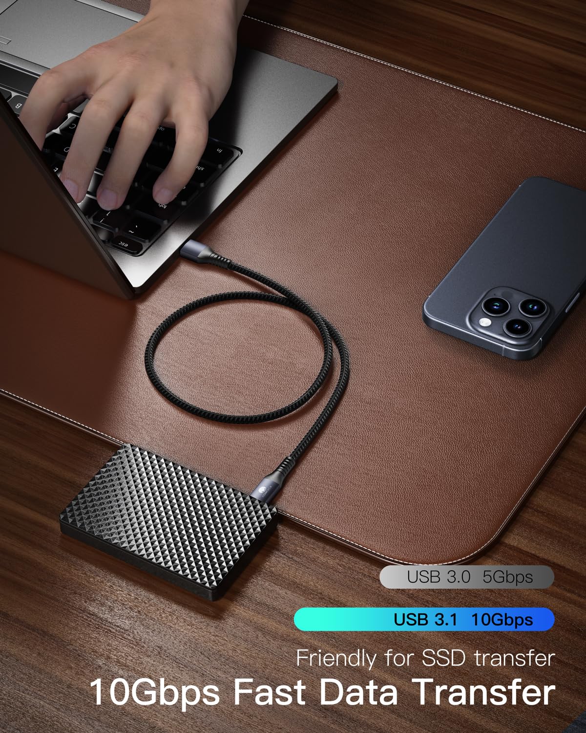 CONMDEX Cable USB a USB C 2 pies+3 pies + 6 pies 10 Gbps USB 3.1 Gen 2 USB A a USB C Cable de transferencia de datos, cable de carga rápida 3A tipo
