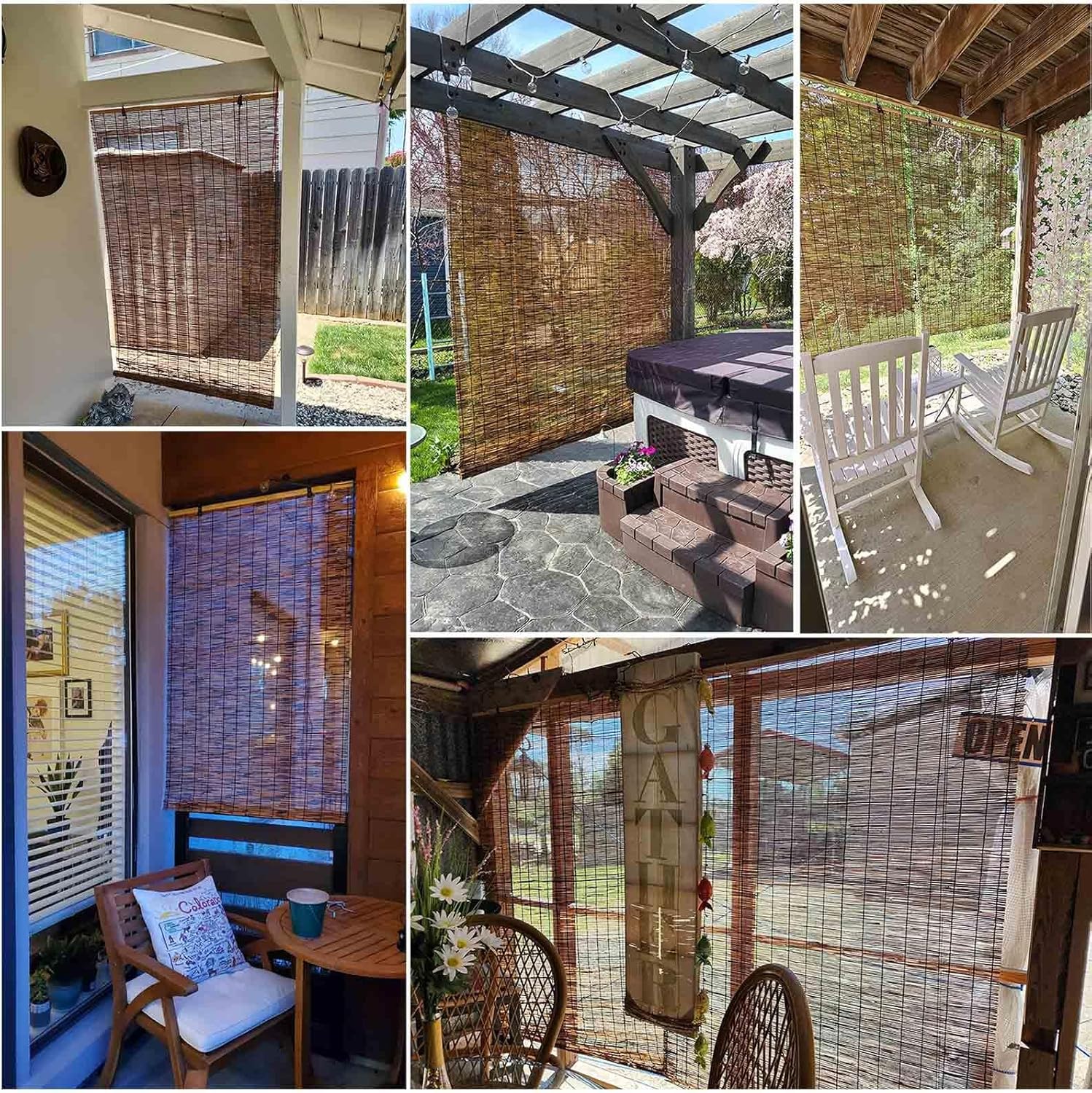 Persianas de patio enrollables para exteriores, persianas de bambú para patio al aire libre, persianas de caña de sombreado con aislamiento Thernal,