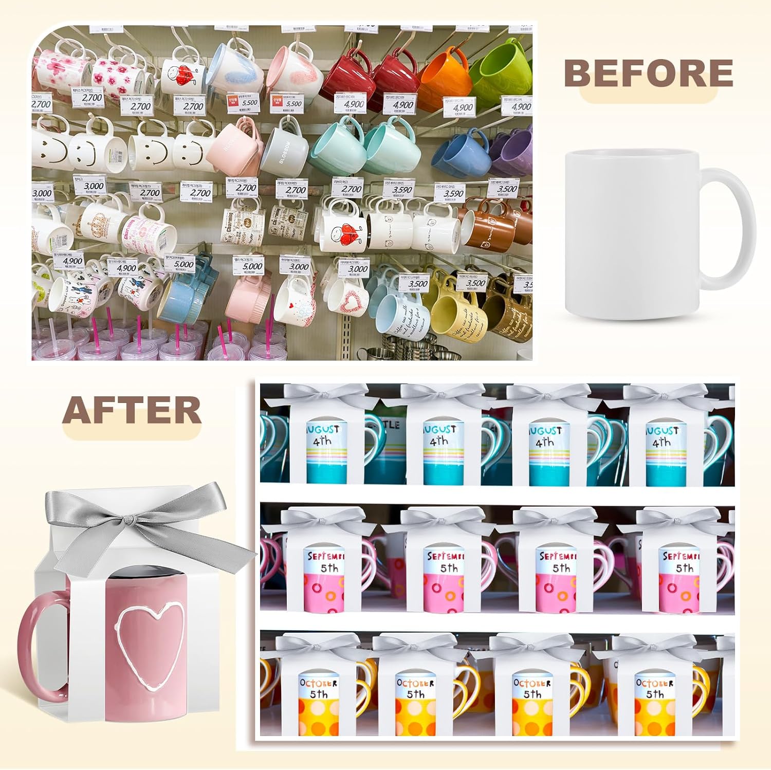 36 cajas para tazas, tazas de sublimación, bolsas de regalo, caja de regalo con ventana, cajas de taza para envío, caja de embalaje de regalo para