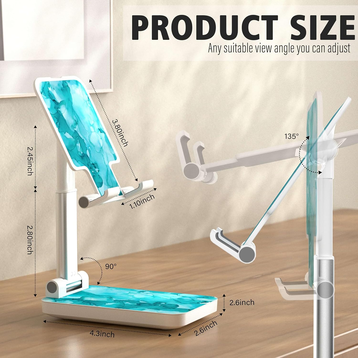 Heainaiyoo Soporte plegable para teléfono celular, soporte de teléfono celular ajustable en altura en ángulo, soporte para teléfono para escritorio,